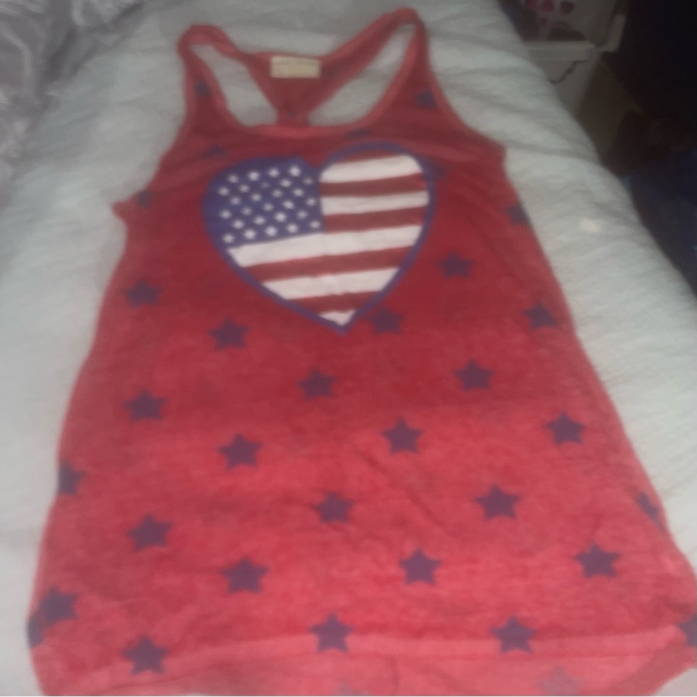 Red Star Tank Top with American Flag Heart